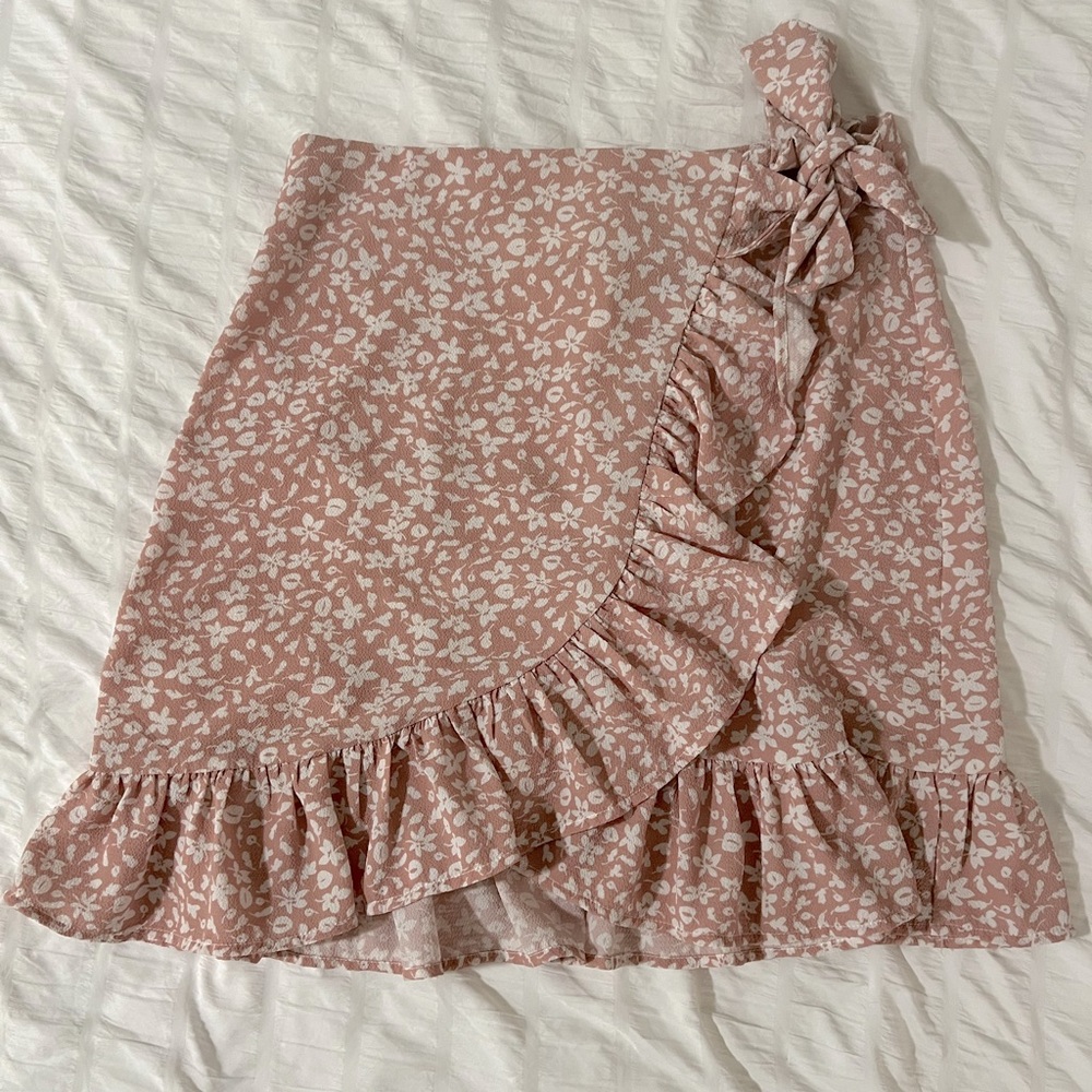 Wrap flouncy twirl mini skirt - pink